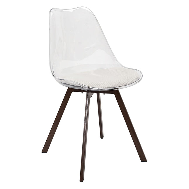 Plastmasas krēsls ar velveta sēžamo daļu un metāla kājām