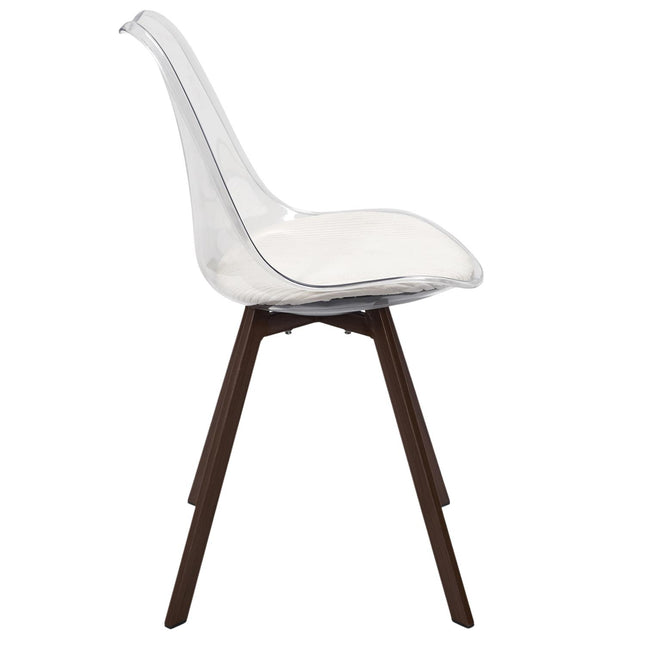 Plastmasas krēsls ar velveta sēžamo daļu un metāla kājām