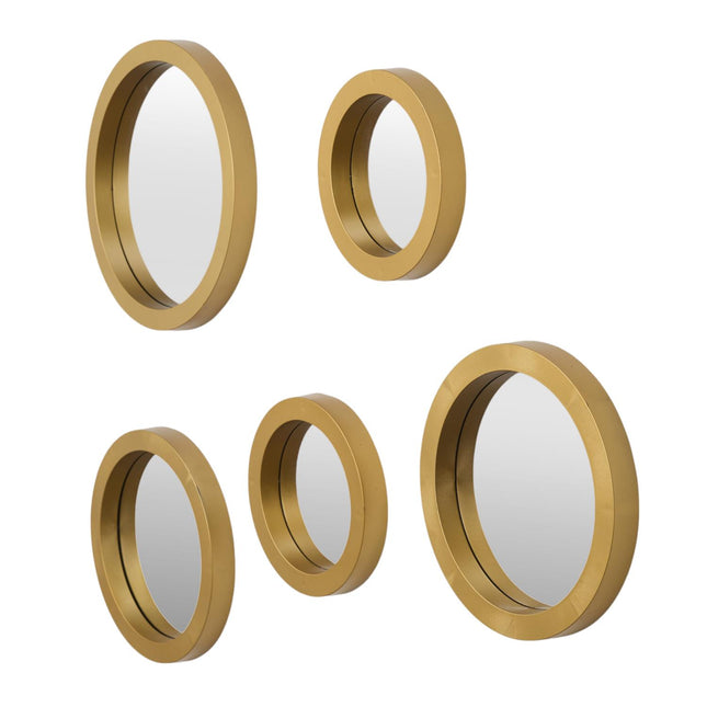 Dekoratīvo apaļo spoguļu komplekts ar zelta rāmi (5 gab.)