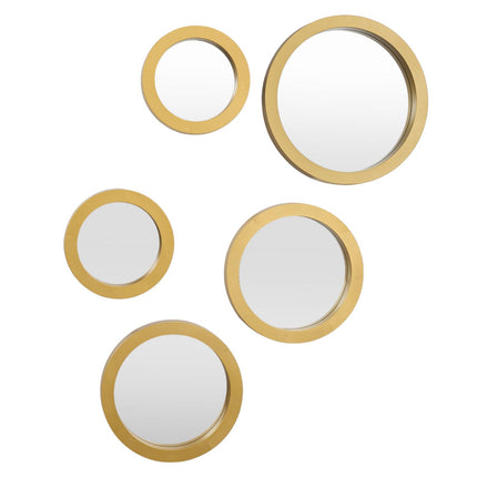 Dekoratīvo apaļo spoguļu komplekts ar zelta rāmi (5 gab.)