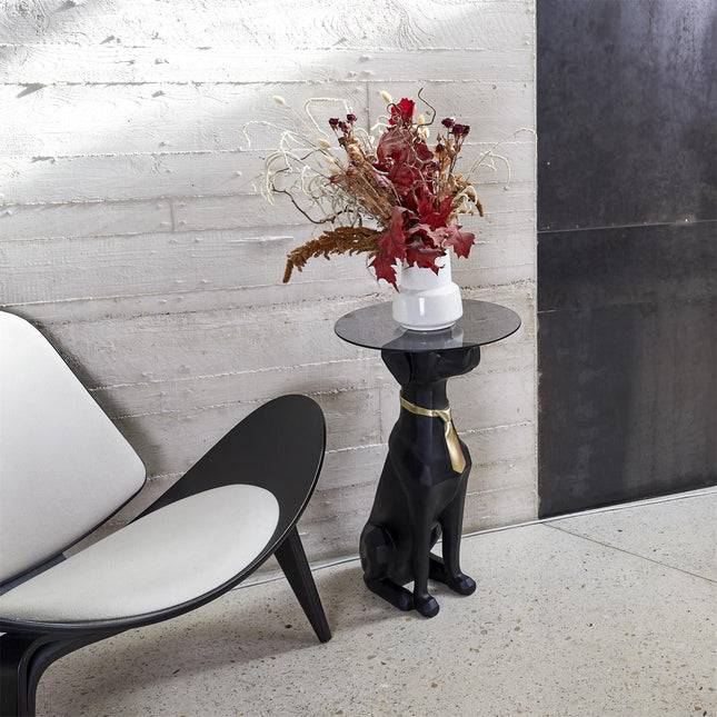 Dizaina sānu galds “Dog” ar stikla virsmu