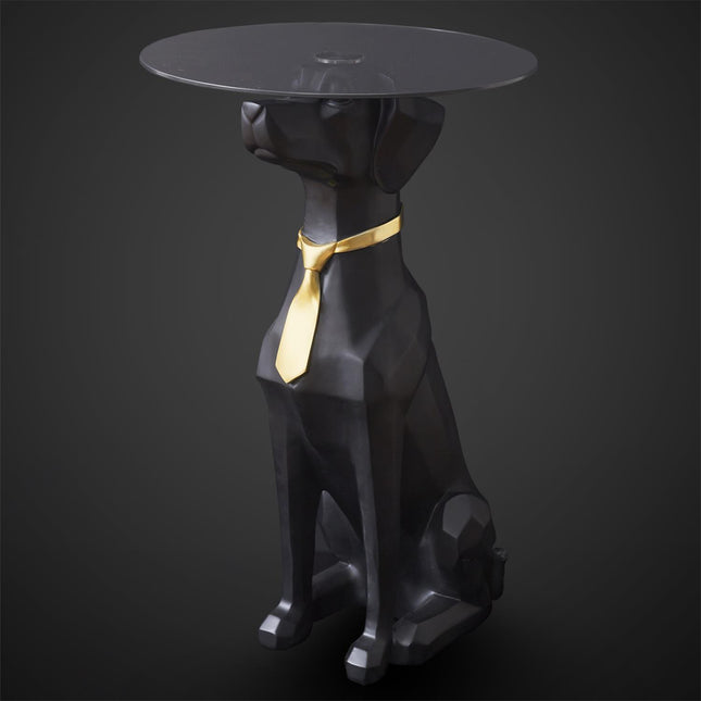 Dizaina sānu galds “Dog” ar stikla virsmu