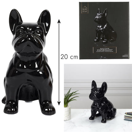 Keramikas buldoga figūra, melna, 20 cm