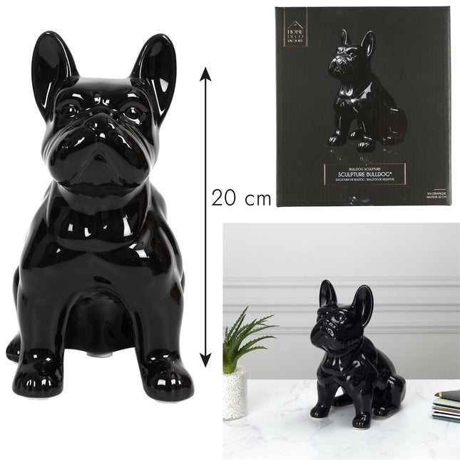 Keramikas buldoga figūra, melna, 20 cm