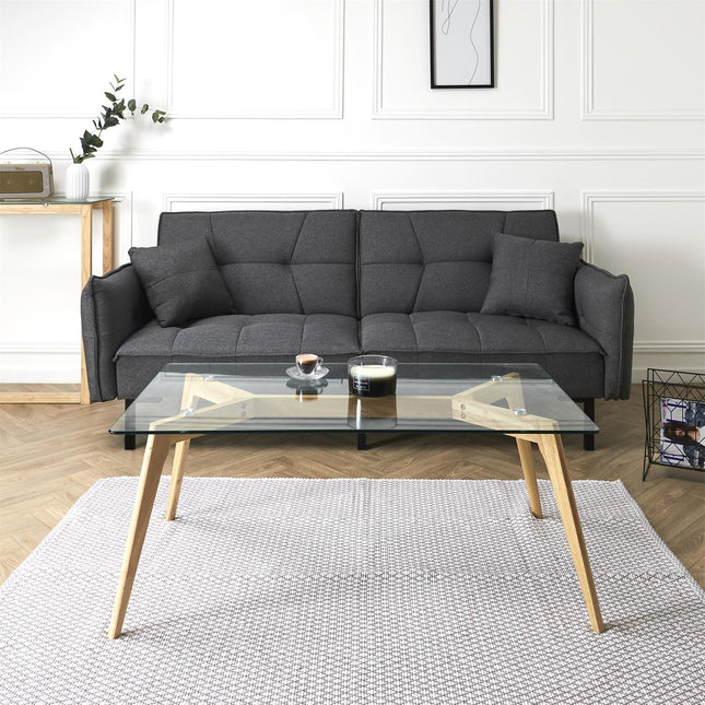 Kafijas galdiņš ar stikla virsmu un koka kājām