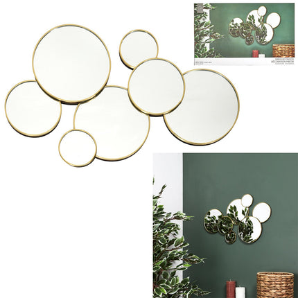 Dekoratīvais sienas spogulis “Golden Circles” ar zelta metāla rāmi, 57 × 35 cm