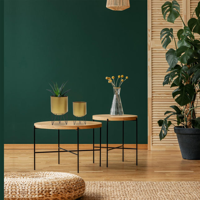 Zelta puķu podu komplekts ar statīviem (2 gab.)