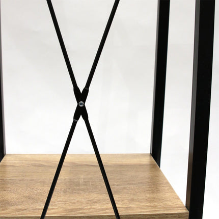 Moderns stūra plaukts ar 4 līmeņiem, melns metāls un koka tonis, 148 cm