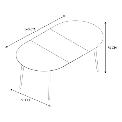 Ovāls izvelkamais pusdienu galds (120–160 cm)