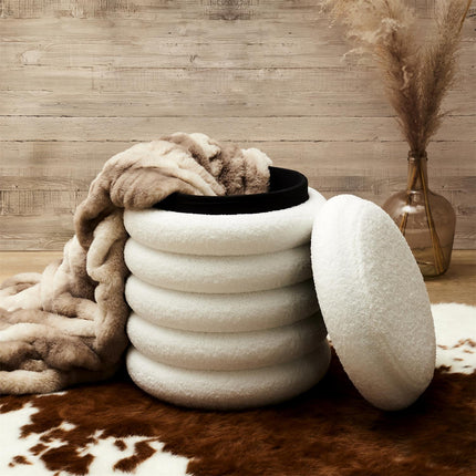 Mīksts pufs ar uzglabāšanas nodalījumu – balts (Ø 37