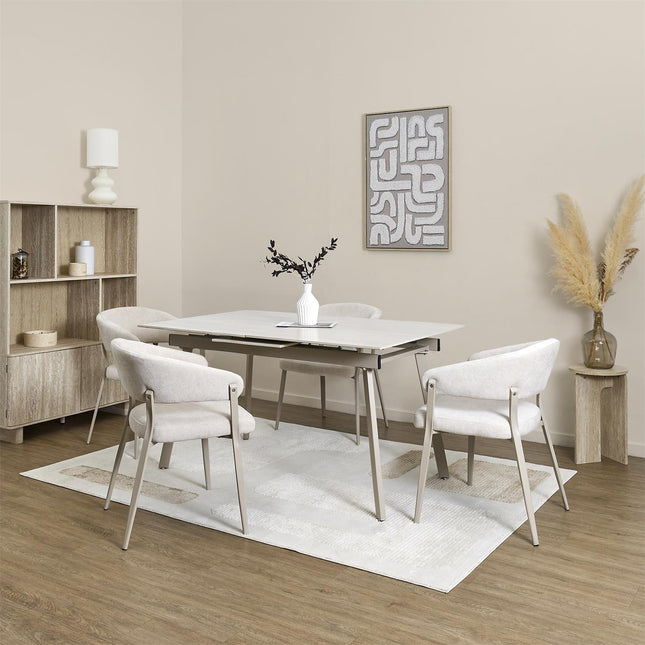 Izvelkams keramikas galds ''PIETRA'' 140–180 cm – sinterētais akmens, metāls