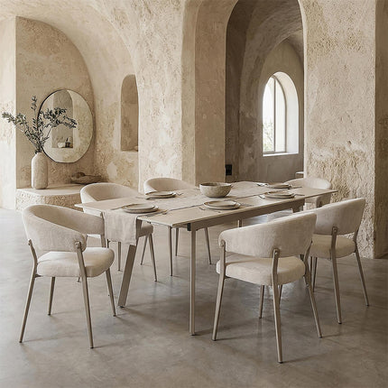 Izvelkams akmensmasas galds ''PIETRA'' 140–180 cm – sinterētais akmens, metāls