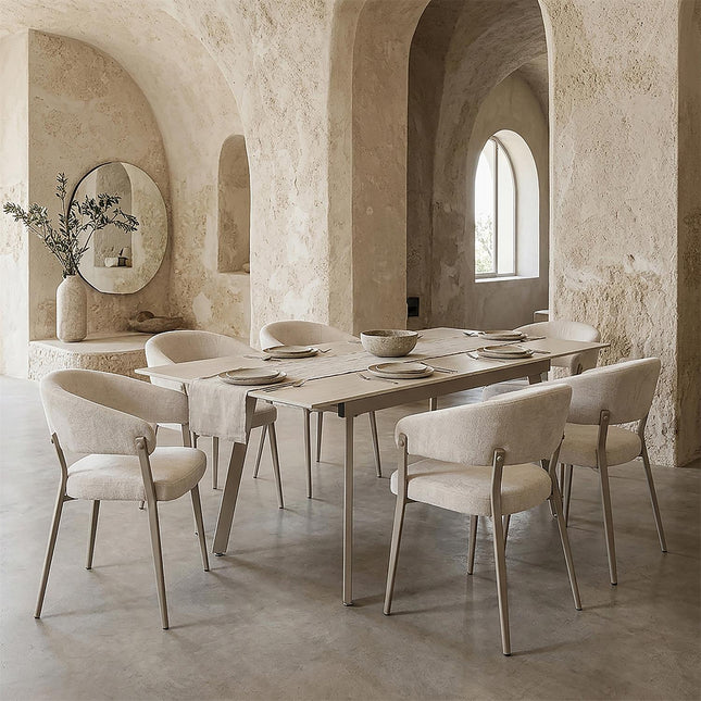 Izvelkams akmensmasas galds ''PIETRA'' 140–180 cm – sinterētais akmens, metāls