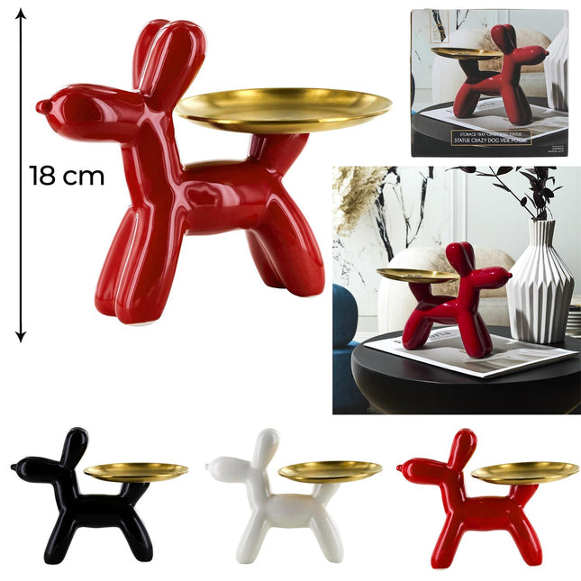 Crazy Dog dekoratīva figūra ar paplāti – H18 cm, 3 krāsas