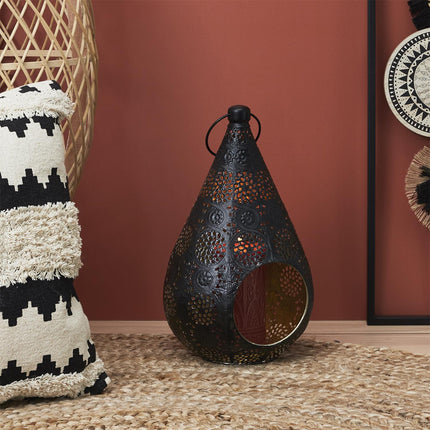 Dekoratīva metāla laterna melni-zelta krāsā