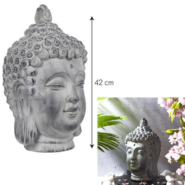 Budas galvas dekors 42 cm | Dekoratīva Budas statuja pelēkā tonī