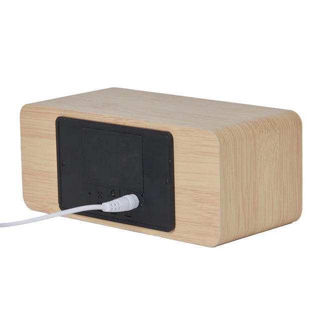 Digitālais modinātājs ar bezvadu (indukcijas) uzlādi – bambusa dizainā