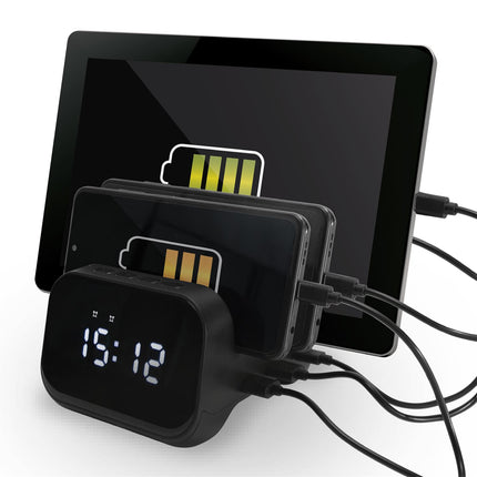 Modinātājpulkstenis ar 3 ierīču uzlādes staciju