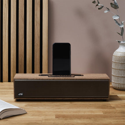 Bezvadu skaļrunis ar koka efekta dizainu