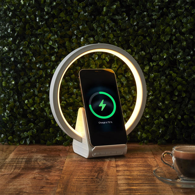 LED galda lampa ar bezvadu lādētāju un Bluetooth skaļruni