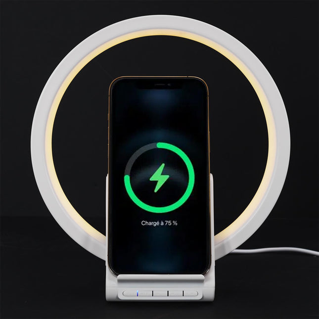 LED galda lampa ar bezvadu lādētāju un Bluetooth skaļruni