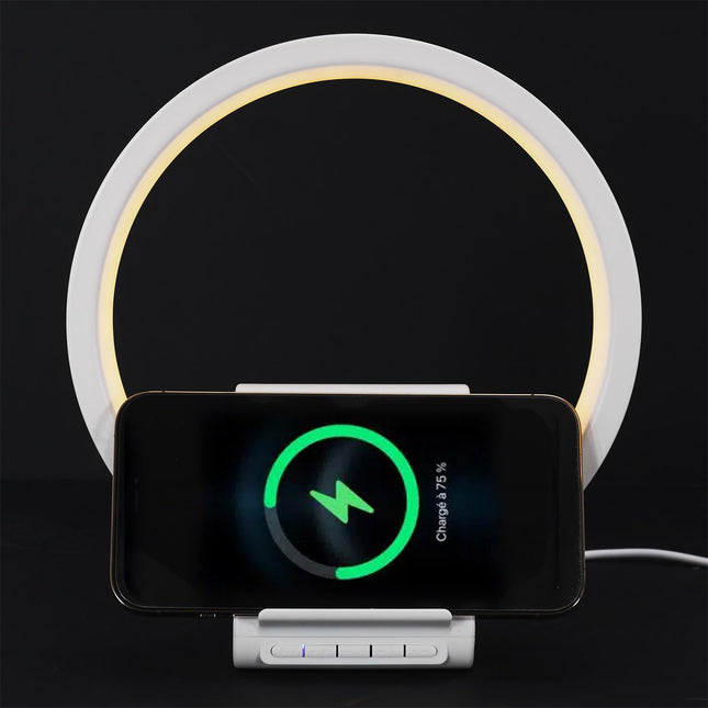 LED galda lampa ar bezvadu lādētāju un Bluetooth skaļruni