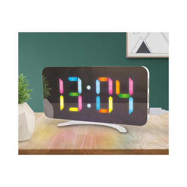 Digitālais LED galda pulkstenis ar vairākkrāsu displeju un USB pieslēgumiem