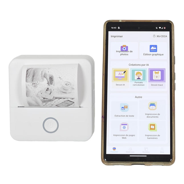 Bezvadu termo printeris “Tiny Print” – melnbalta druka bez tintes