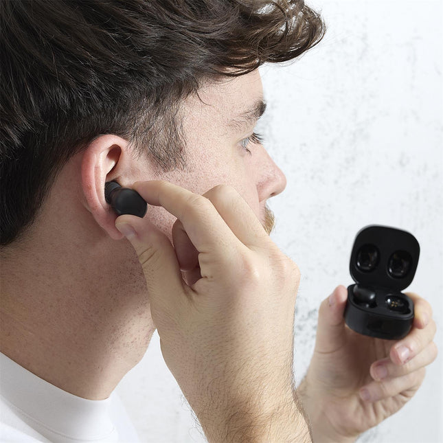 Bezvadu Bluetooth austiņas ar uzlādes futlāri un LED baterijas indikatoru