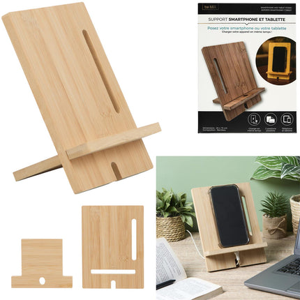 XL bambusa statīvs telefonam un planšetei – 20 × 15 cm