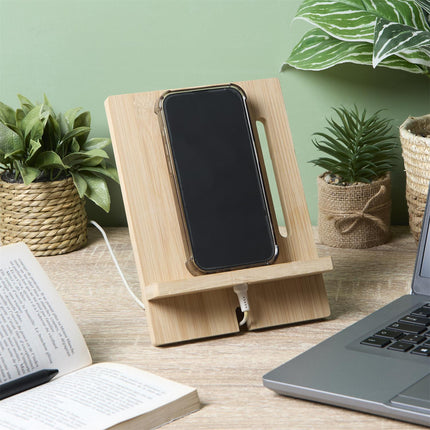 XL bambusa statīvs telefonam un planšetei – 20 × 15 cm