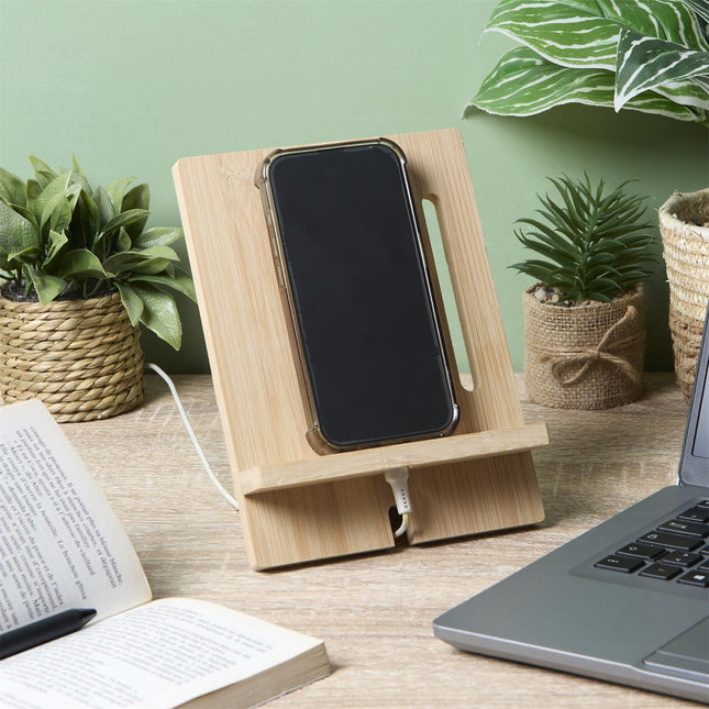 XL bambusa statīvs telefonam un planšetei – 20 × 15 cm