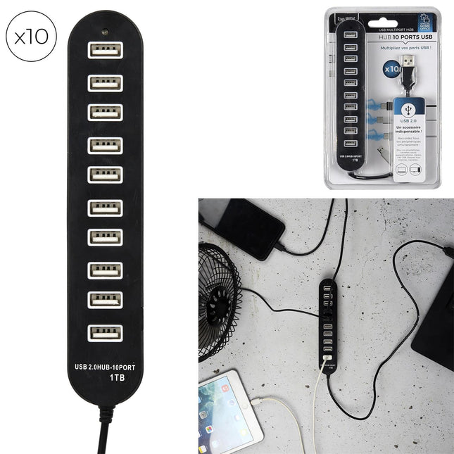 USB-jaotur 10 USB 2.0 pordiga, must