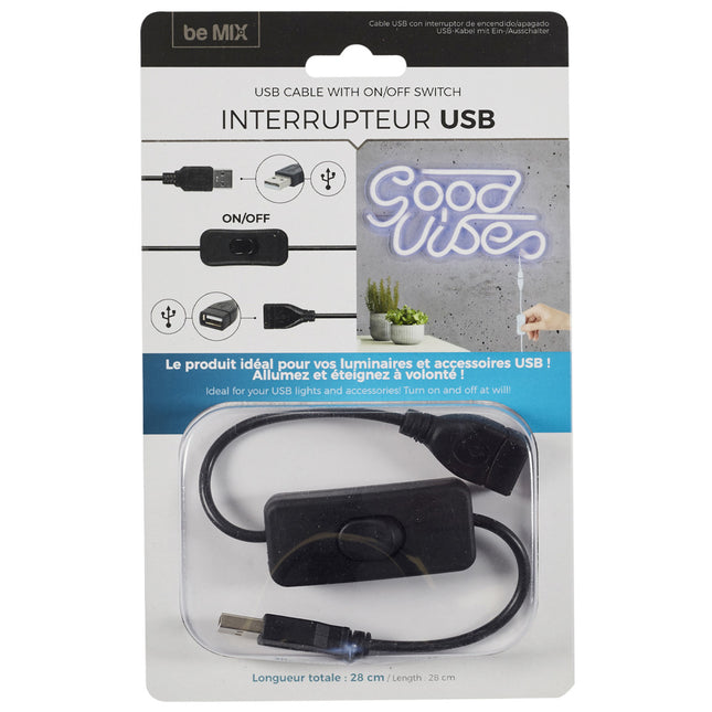 USB kabelis ar ON/OFF slēdzi, 28 cm, balts/melns