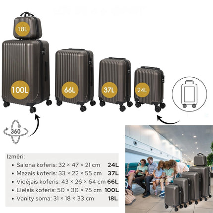 5-daļīgs ceļojumu koferu komplekts ar rokas somu – perlamutra brūns (100L / 66L / 37L / 24L + 18L)