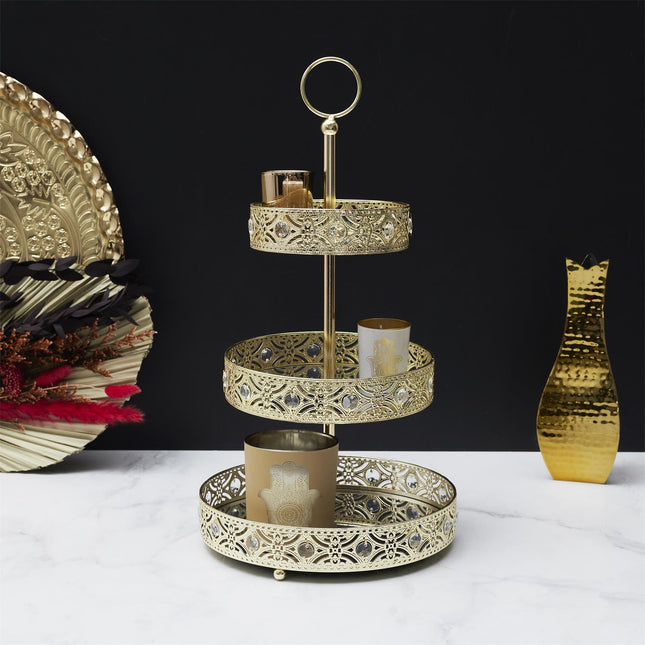 Trīslīmeņu Dekoratīvais Stends ar Spoguļa Paplātēm