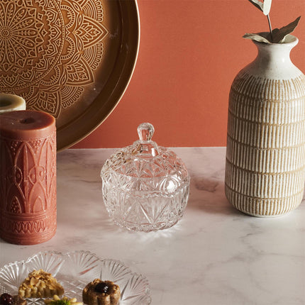 Dekoratīvs stikla trauku komplekts ar vākiem