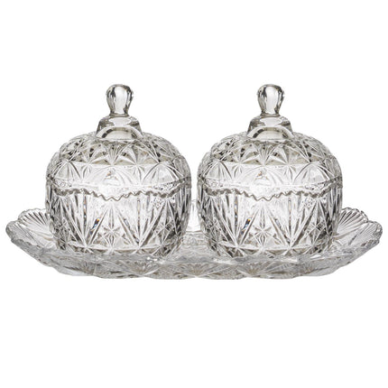 Dekoratīvs stikla trauku komplekts ar vākiem