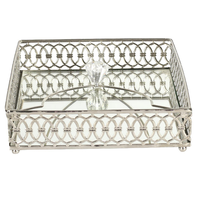 Dekoratīvs metāla salvešu turētājs ar spoguļpamatni