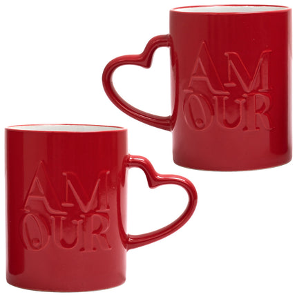 Komplekts-Krūzes “AMOUR” ar sirds rokturi  – 300 ml