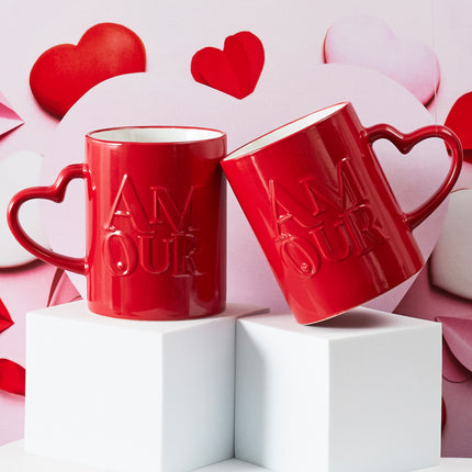 Komplekts-Krūzes “AMOUR” ar sirds rokturi  – 300 ml