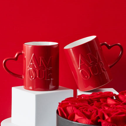 Komplekts-Krūzes “AMOUR” ar sirds rokturi  – 300 ml