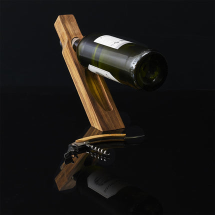 Koka vīna pudeļu turētājs ar someljē nazi – elegants dāvanu komplekts