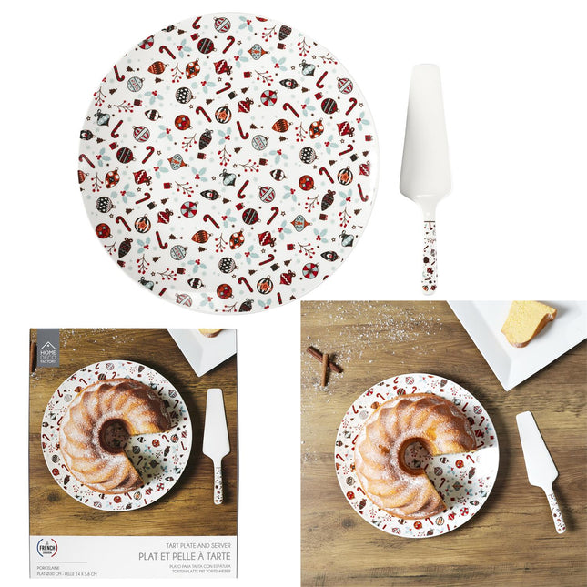 Porcelāna kūkas šķīvis ar lāpstiņu – svētku dizains