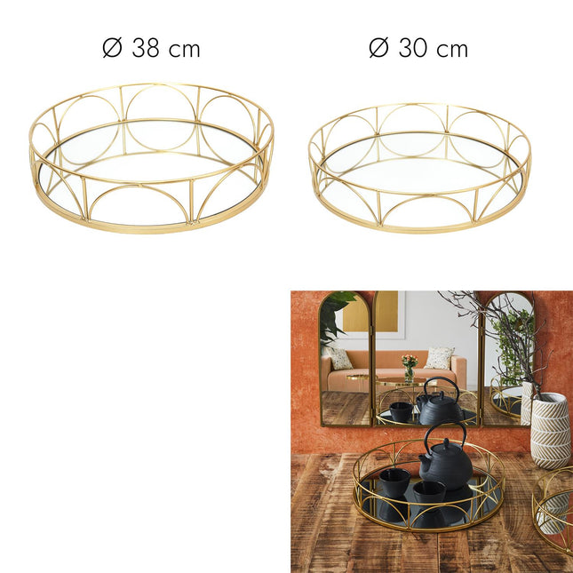 Metāla paplāte ar spoguli zelta tonī – Ø 30 cm / Ø 38 cm
