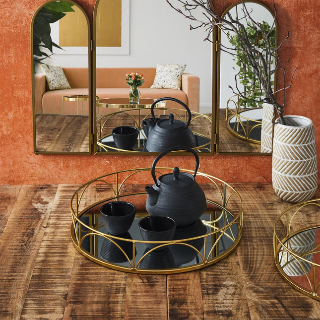 Metāla paplāte ar spoguli zelta tonī – Ø 30 cm / Ø 38 cm