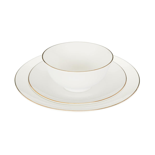 Porcelāna pusdienu servīze 12 gab. ar zelta maliņām – elegants galda serviss 4 personām