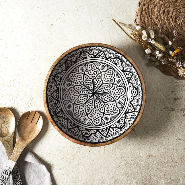 Dekoratīva servēšanas bļoda no mango koka ar ornamentu