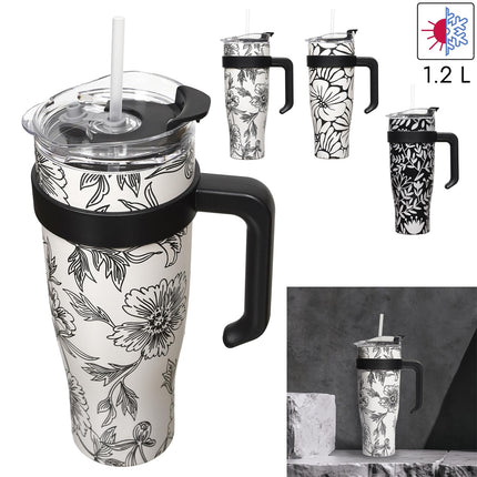 Liela termo krūze ar rokturi un salmiņu – 1,2 L