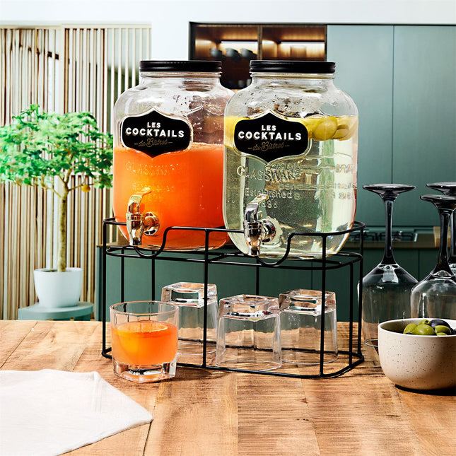 Dubultais dzērienu dozators ar statīvu 2 × 4 L
